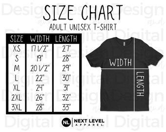 Next Level 3600 Size Chart Next Level Adult Unisex T-shirt | Etsy