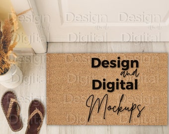 Mockup di zerbino / Mockup di zerbino in fibra di cocco / Mockup di zerbino marrone / Mockup di zerbino minimalista / Mockup di zerbino da spiaggia