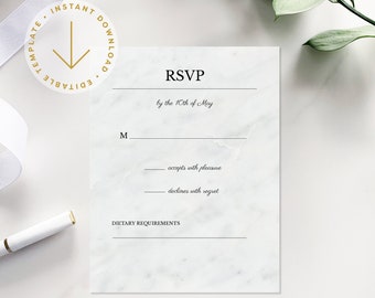 Modern Wedding RSVP Response Card Template | Printable Editable Wedding RSVP Card | DIY Marble Templett Instant Download | Set In Stone