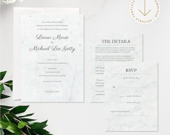 Modern Wedding Invitation Suite Template | Wedding Invite Set Printable | RSVP Details | Templett Instant Download | Set In Stone