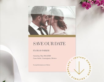 Gold Typographic Wedding Save the Date Card Template | Printable Editable Save Our Date | DIY Templett Instant Download | Band of Gold