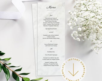 Modern Wedding Menu Template | Elegant Printable Editable Wedding Menu | DIY Marble Templett Instant Download | Set In Stone