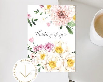 Thinking of You Card | Printable Greeting Card | Sympathy | Support | Just Because | Instant Download | Print at Home | Flowers