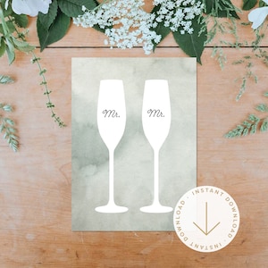 Afdrukbare Mr. & Mr. Gefeliciteerd trouwkaart wenskaart homohuwelijk homohuwelijk direct downloaden champagne huwelijkscadeau