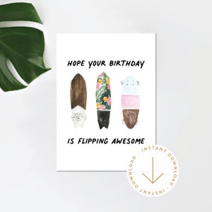Carte d'anniversaire imprimable | Planche à roulettes | Carte de voeux pour petit ami | Carte d'anniversaire pour fils | Skateur | Téléchargement instantané | Longboard
