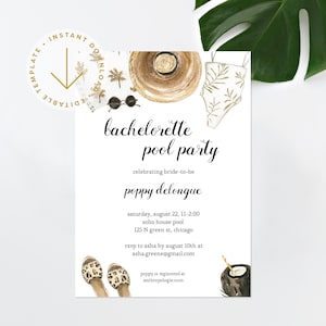 Bachelorette Pool Party Invitation | Bach Party | Editable Instant Download | Tropical Beach Theme | Hen Party | Poolside