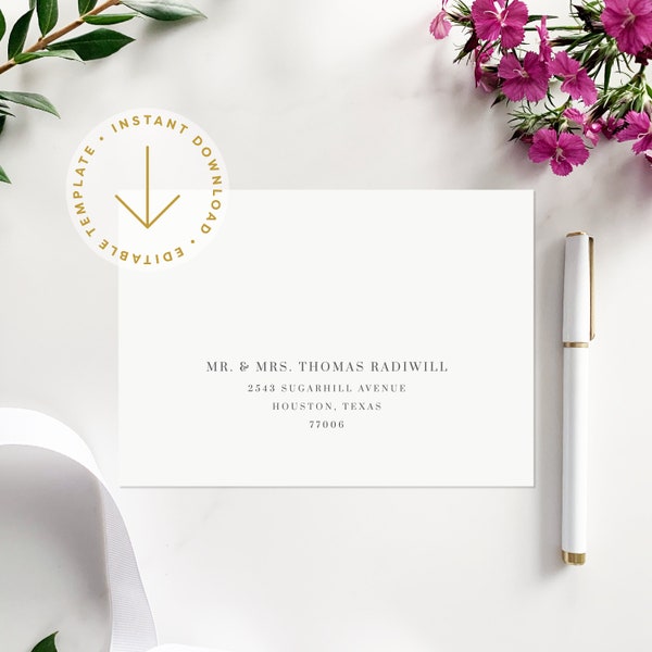 Envelope Template | Wedding Invite Envelope Set Printable | Main & RSVP Envelope | Address Label Templett Instant Download | Band of Gold