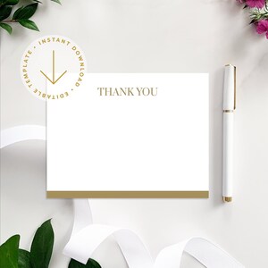 Plantilla de agradecimiento de boda tipográfica de oro / Nota de agradecimiento editable imprimible / Descarga instantánea DIY Templett / Banda de oro