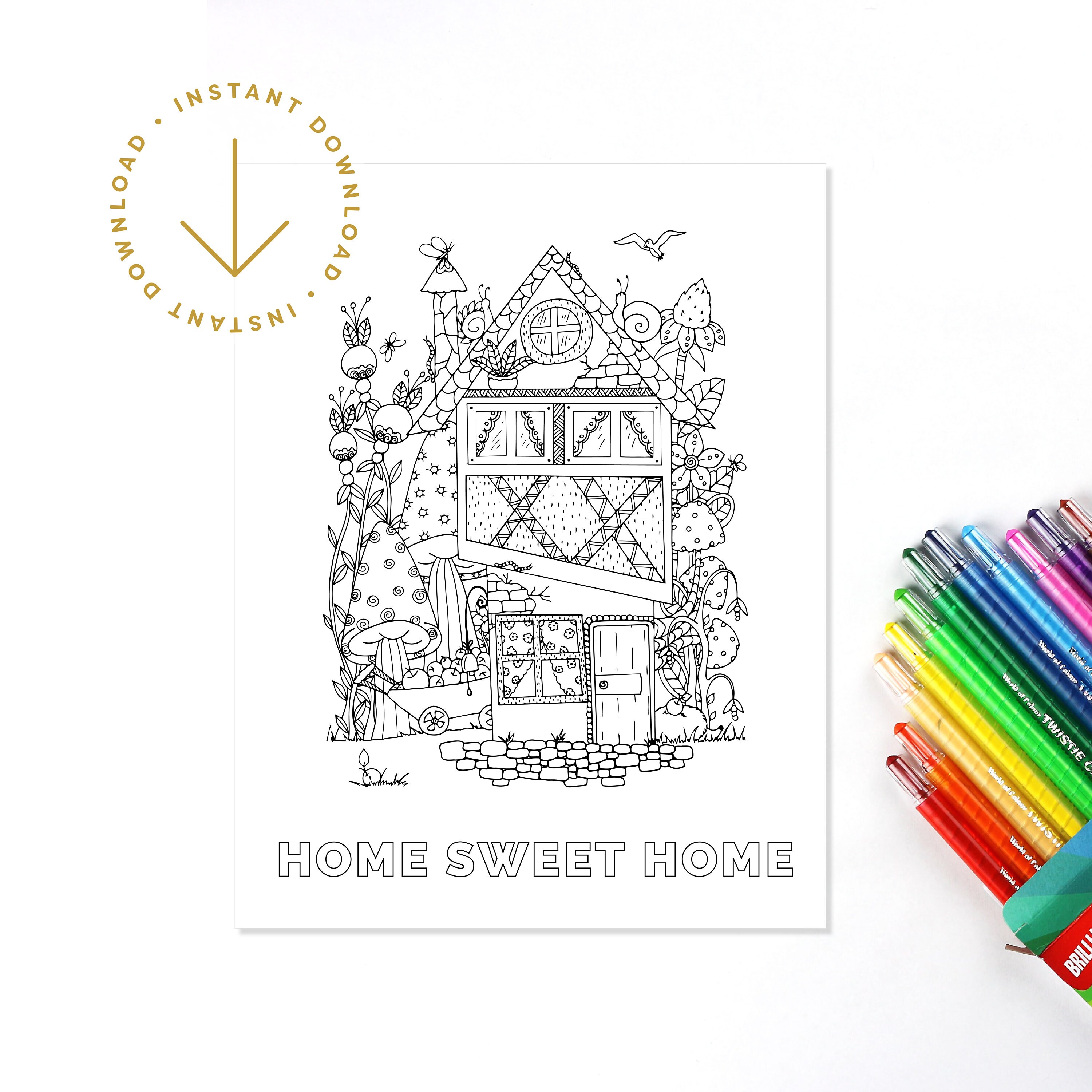 Coloring Page Home Sweet Home Printable Coloring Activity for Kids PDF ...