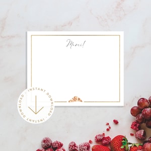 Obrigado francês do chá de fraldas para impressão você | Cartões lisos de papelaria | Baby ou chá de casamento Notecards | Download instantâneo | Merci Croissant