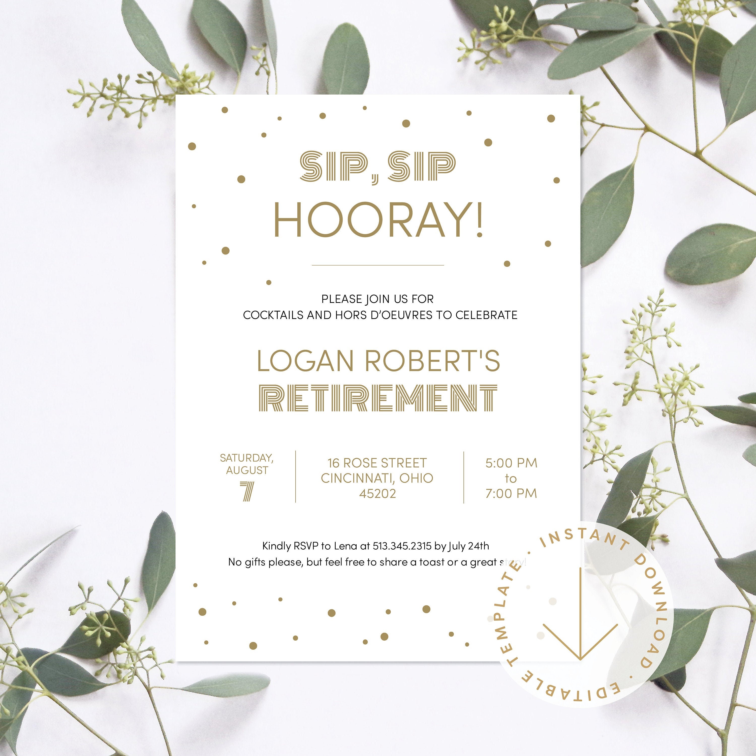 Printable Retirement Party Invitation | Editable Retirement Happy Hour ...