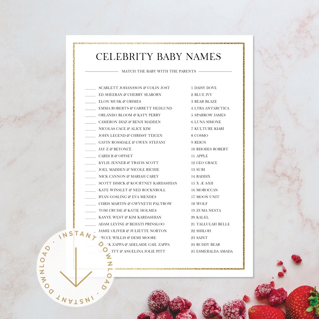 Baby Shower Game Celebrity Baby Names Word Matching Game Printable Baby ...
