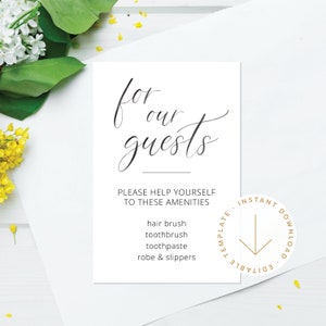 Afdrukbare voorzieningskaart 4 x 6" Guest Suite-infokaart Afdrukbare Guest Suite-kaart voorzieningsbord Templett Instant Download moderne gastenkamer