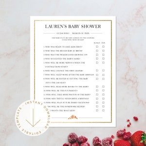 French Baby Shower Game Guess Who Mom or Dad Printable Game Gender Neutral Templett Instant Download Croissant Fun Easy Shower Game