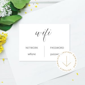 Afdrukbare WiFi 6 x 4"-wachtwoordkaart WiFi-infokaart voor gasten Afdrukbare Guest Suite-kaart WiFi-teken Templett Instant Download Modern kantoor