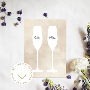 Printable Mr. & Mrs. Congratulations Wedding Card Greeting Card Marriage Wedding Shower Engagement Card Download Champagne Wedding Gift