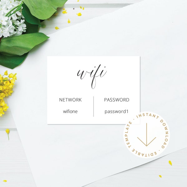 Printable WiFi Password Card | WiFi Info Card for Guests | Printable Guest Suite Card | WiFi Sign | Templett Instant Download | Modern