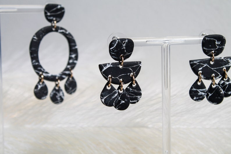 Small Black Marble Earrings