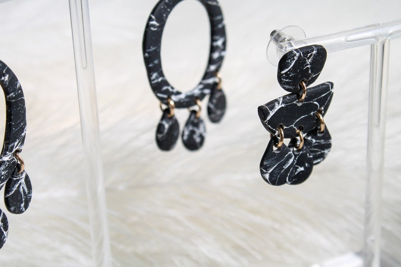 Small Black Marble Earrings