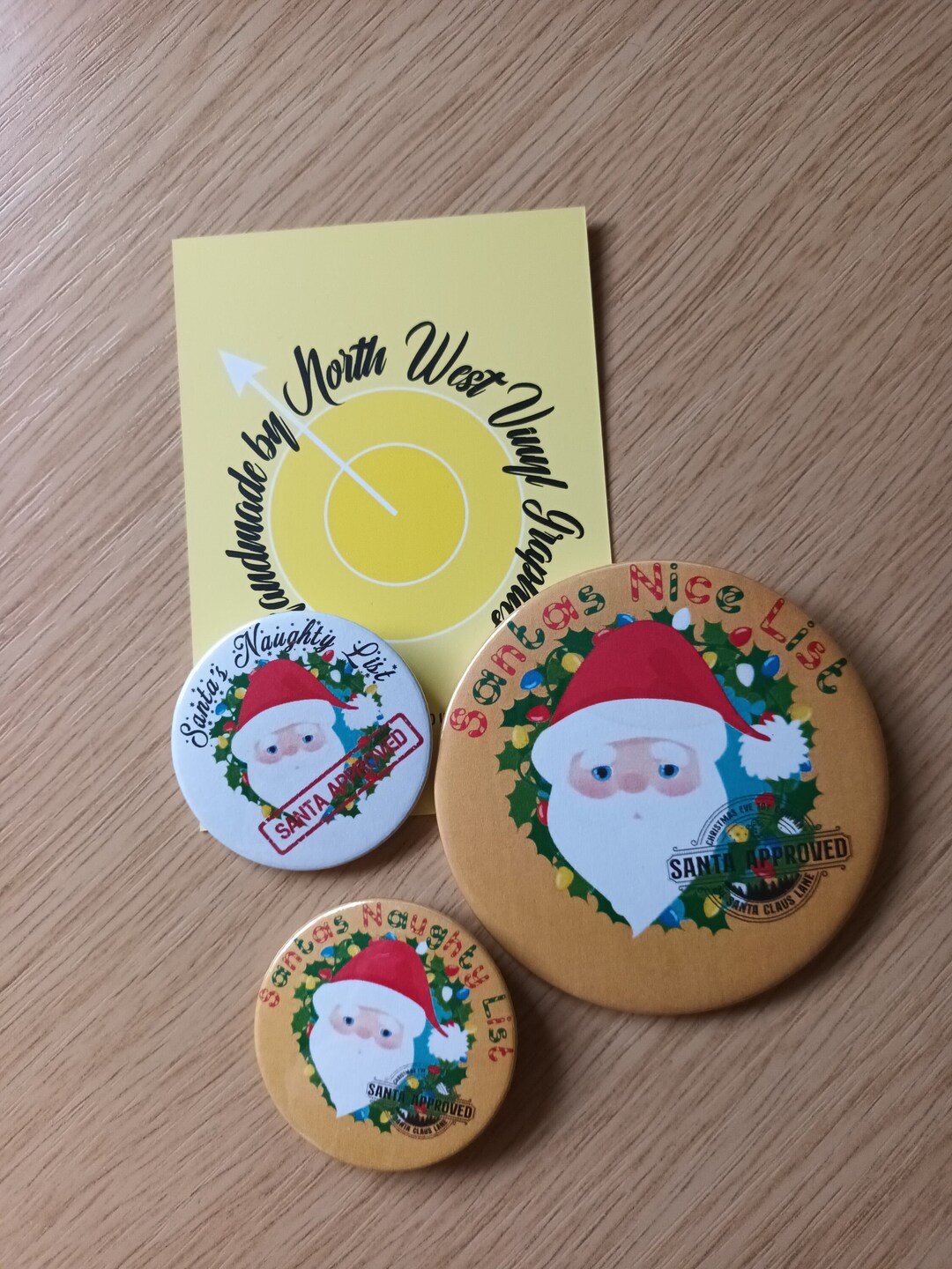 Santa's Naughty and Nice List 45mm and 77mm Pin Badges