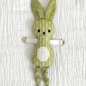 Plush Bunny Sensory Doll from Do Dah Dolls, with Crinkly Ears, Wooden Hands, Textured Belly and Bead Legs
