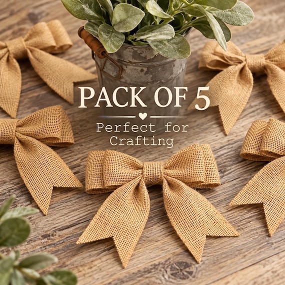 Handmade Burlap Bows for Wreaths, Crafting Supplies (Pack of 5)