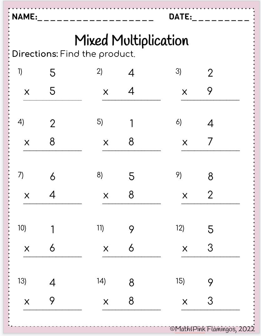 mixed multiplication worksheets etsy