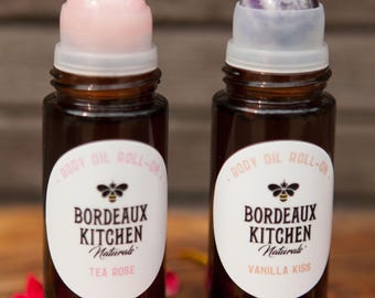 Alluring Castor Oil Roll-On for Face & Body with Essential Oils: Rose Quartz in Tea Rose or Amethyst in Vanilla Kiss