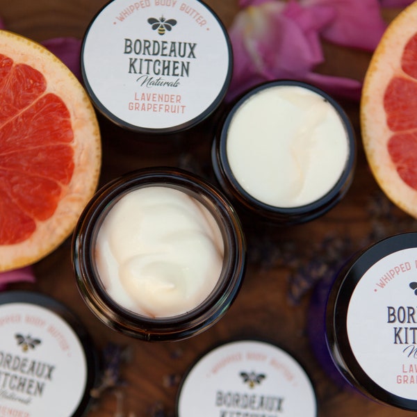 Luxurious French Lavender Grapefruit Organic Whipped Body Butter with Shea Butter & Pastured Tallow by Bordeaux Kitchen Naturals