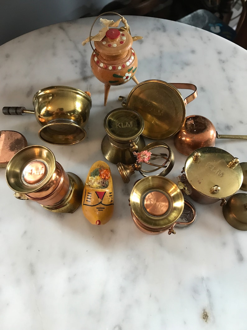 copper and brass wood KLM Royal Dutch Airlines promotional trinkets