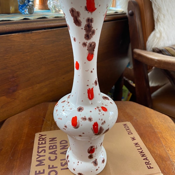 Vintage Boho 1970s Splatter Drip Glazed Ceramic Vase, hand painted