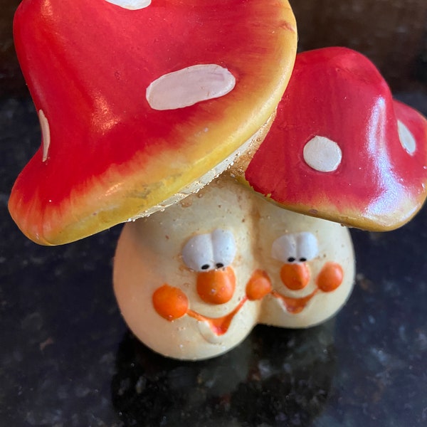 Vintage Ceramic Anthropomorphic Mushrooms, Hand-painted, 1970s