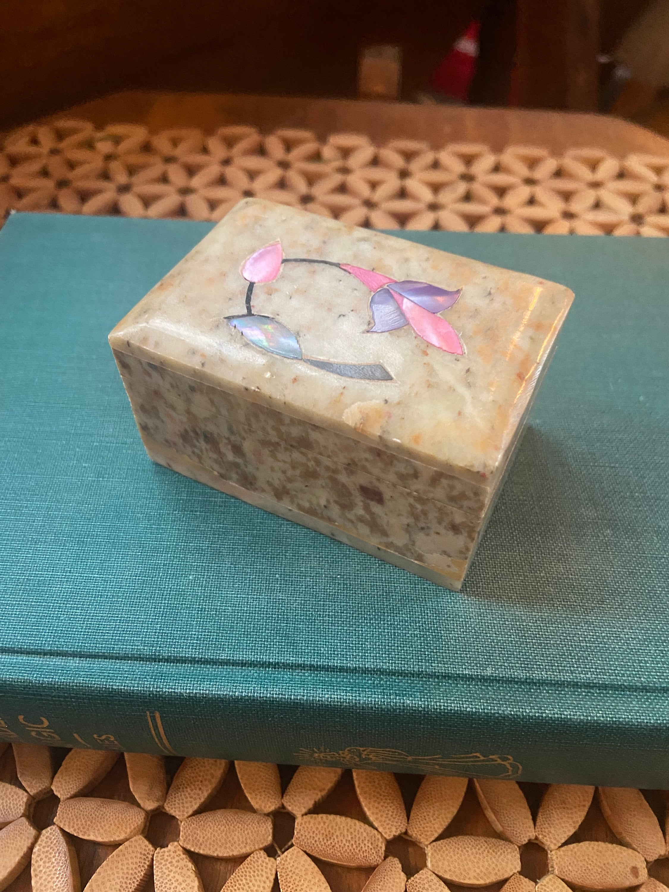 KhanImports Decorative White Marble Box, Stone Box with Lid - Rectangular,  5 Inch