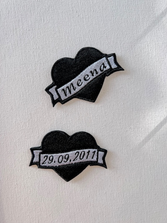 Personalised Heart Banner Embroidered Patches, Iron / Sew on