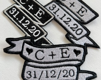 Custom anniversary date & couple initials embroidered patches, iron / sew on patches, wedding banner patches, personalised patches, gifts