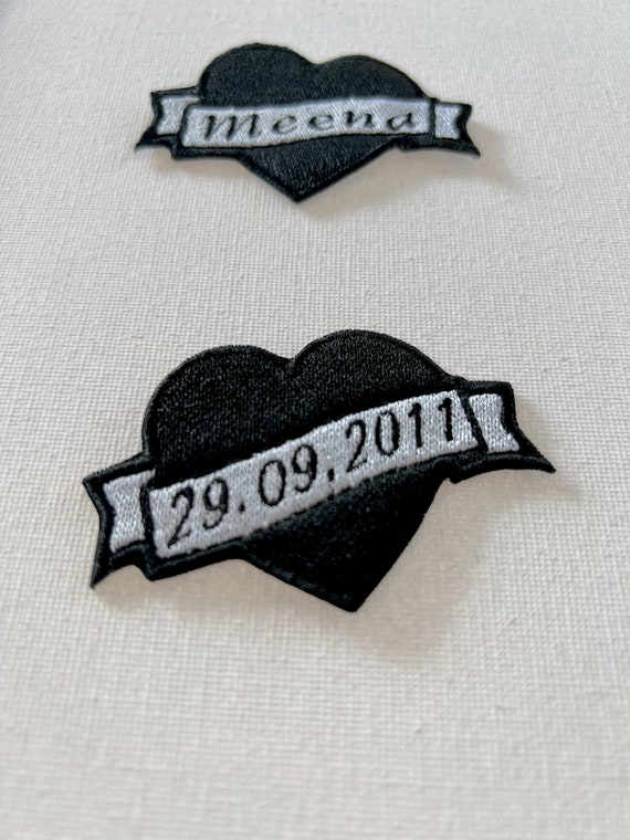 Personalised Heart Banner Embroidered Patches, Iron / Sew on