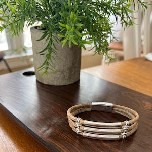 Triple strand silver tube bracelet