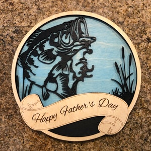 Laser Cut File Bass Mother&#39;s and Father&#39;s Day Hunting and Fishing Wall Sign SVG PDF Glowforge cut files