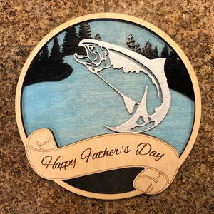 Laser Cut File Alaska Salmon Mother's and Father's Day Hunting and Fishing Wall Sign SVG PDF Glowforge cut files Alaska Salmon