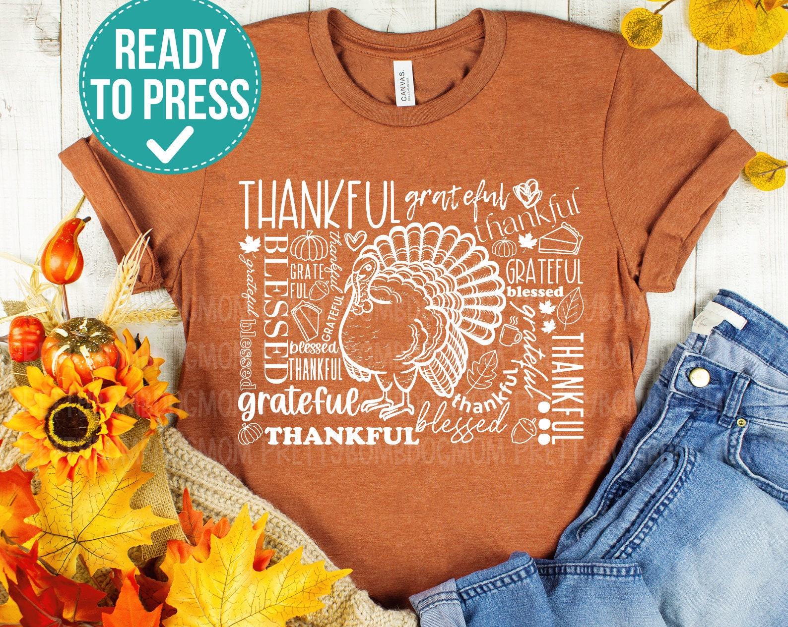Grateful Thankful Blessed - DTF Transfer Ready To Press