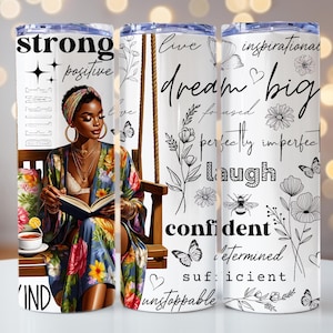 Positive Affirmations Tumbler Wrap Black Woman Tumbler Wrap 20 oz Skinny Tumbler Sublimation Design Digital Download PNG Mental Wellbeing