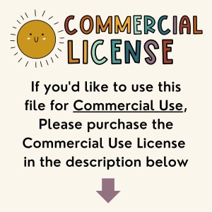 May include: A digital graphic with the words "COMMERCIAL LICENSE" in colorful letters. A smiling sun graphic is in the upper left corner. The text encourages purchasing a commercial use license.