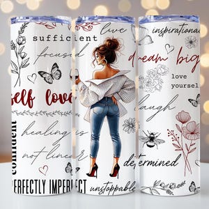 Self Care Tumbler Wrap Positive Affirmations Tumbler Wrap 20 oz Skinny Tumbler Sublimation Design Digital Download PNG Mental Wellbeing