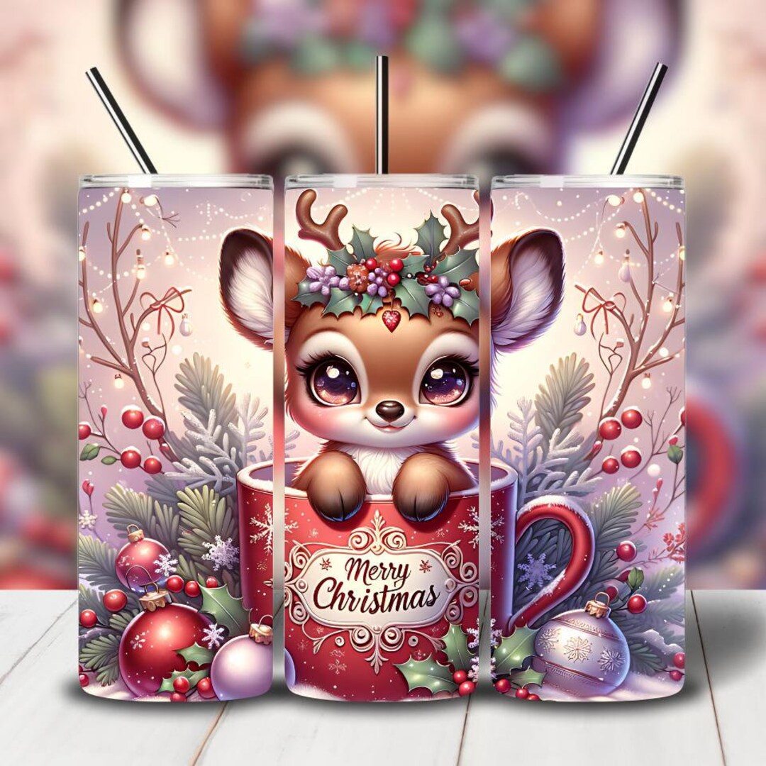 Cute Reindeer Tumbler Wrap Merry Christmas Tumbler Wrap 20 Oz Skinny ...