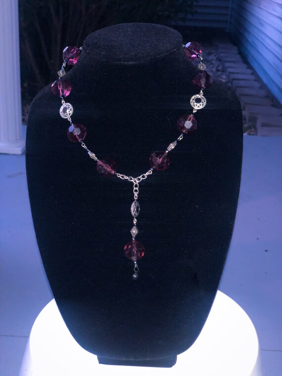 Purple and Silver Beaded necklace - image 2