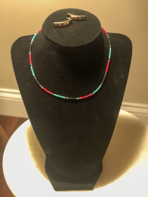 Turquoise, coral, and onyx necklace set