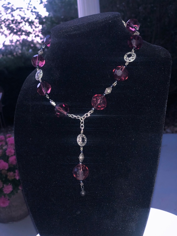 Purple and Silver Beaded necklace - image 1