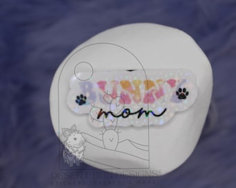 Bunny Mom Holographic Sticker, Laptop Decal