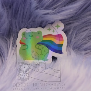 Rainbow Pride sticker, pride sticker, holographic, cute frog pride