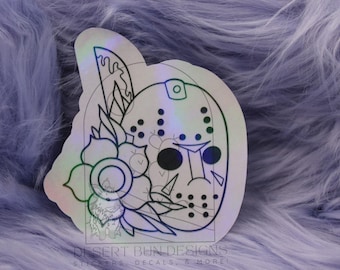 Jason Voorhees Holographic Sticker, Friday the 13th Halloween Decal